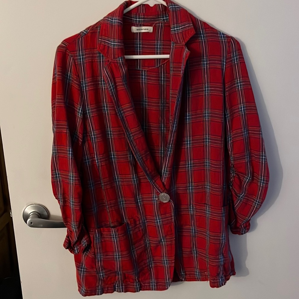 Linen Jacket (Plaid/Red)